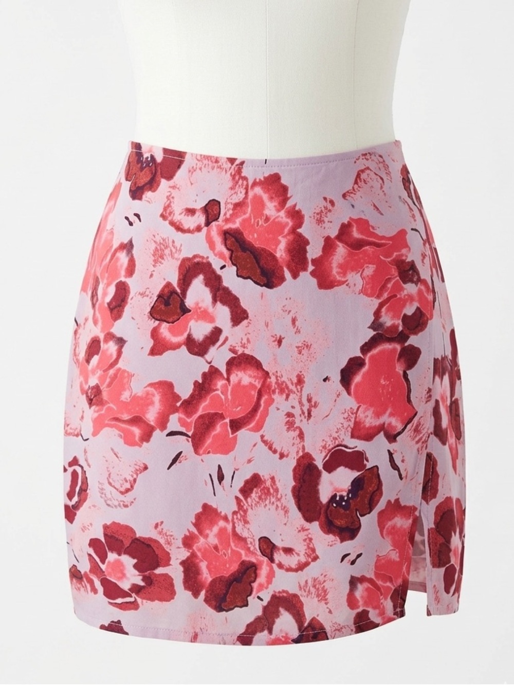 Nasty Gal Floral Wrap Mini Skirt Pink Red Side Slit Viscose NWT Size 8
